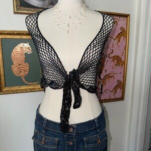 Vintage Y2K Black Beaded Shawl